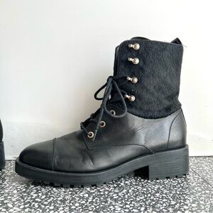 Massimo Dutti Black Leather Combat Boots Size 41